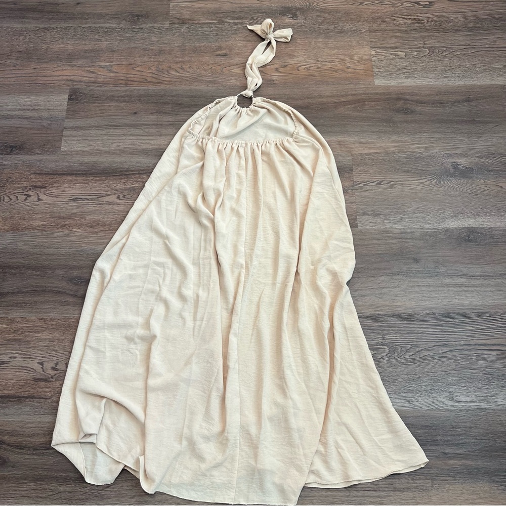 Cream Boho Halter Maxi Dress Size Small Summer Vacation Beachy Neutral - Picture 4 of 8